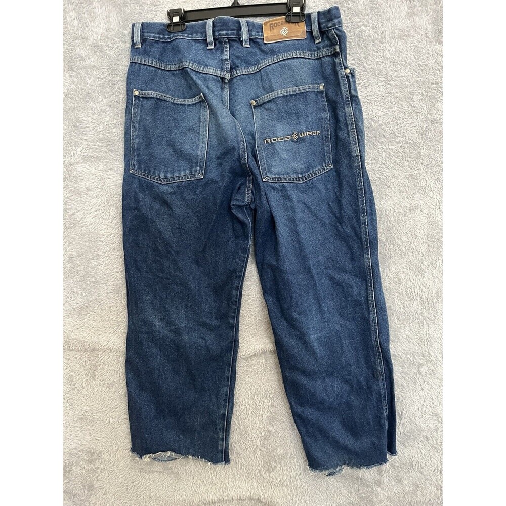 Vtg Rocawear Jeans Blue Baggy Wide Leg Skater Y2K Distressed - Picture 2 of 8